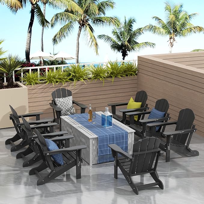 WO WESTIN OUTDOOR HDPE Laguna Outdoor Folding Poly Adirondack Chair (Set of 8),Gray