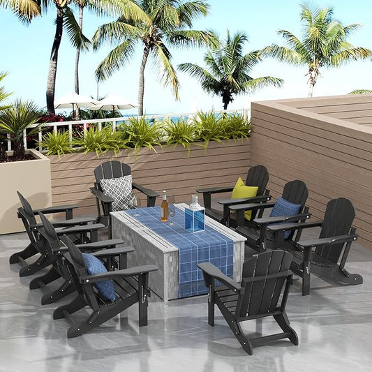 WO WESTIN OUTDOOR HDPE Laguna Outdoor Folding Poly Adirondack Chair (Set of 8),Gray