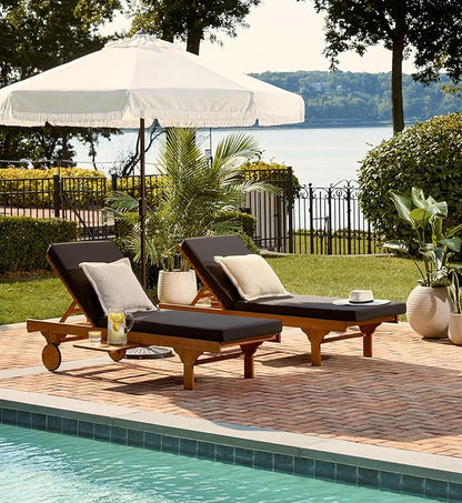 SAFAVIEH Outdoor Collection Newport Natural/ Black Cushion Built-in Side Table Adjustable Chaise Lounge Chair