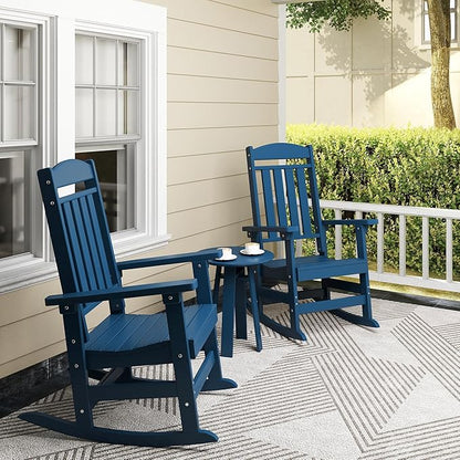 Outdoor Rocking Chairs Set of 8, Oversized High Back Patio Rocking Chairs, All Weather Porch Rocking Chairs for Outside. Navy Blue