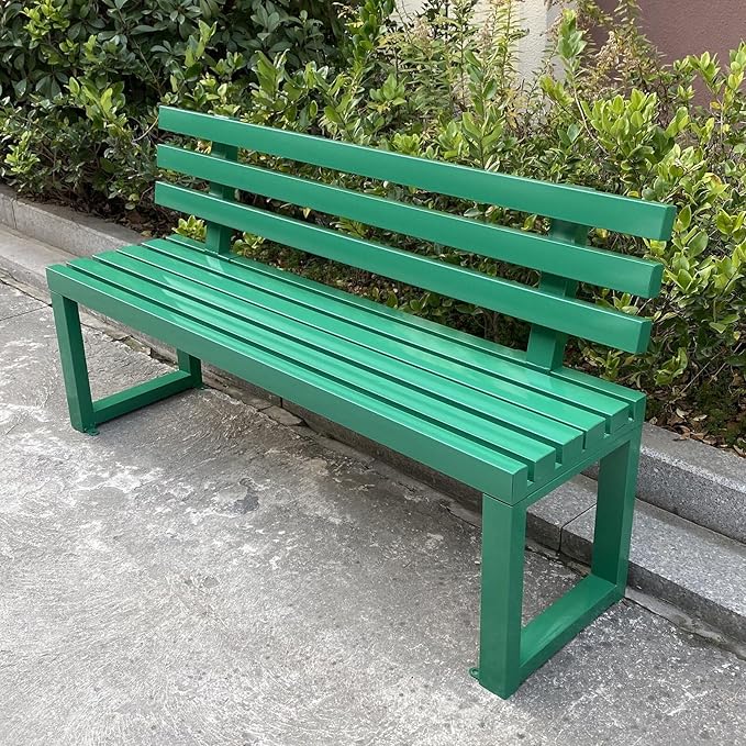 Outdoor Metal Garden Bench with Back,Heavy Duty Park Bench for Outside,Commercial Long Benches for Lawn, Backyard, Park, Patio, Porch(100cm/39.3", Green)