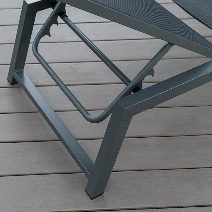Christopher Knight Home Myers Outdoor Mesh Chaise Lounges with Aluminum Frame, 2-Pcs Set, Black Mesh / Grey - Photo 6