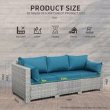 WAROOM Outdoor Couch 3 Seater Wicker Patio Sofa Grey Rattan Balcony Furniture Deep Seat Porch Seating - Photo 2