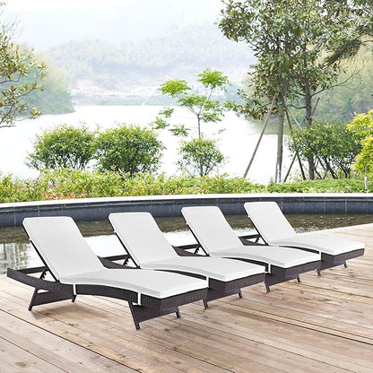 Modway Convene Wicker Rattan Outdoor Patio Chaise Lounge Chairs in Espresso Mocha - Set of 4