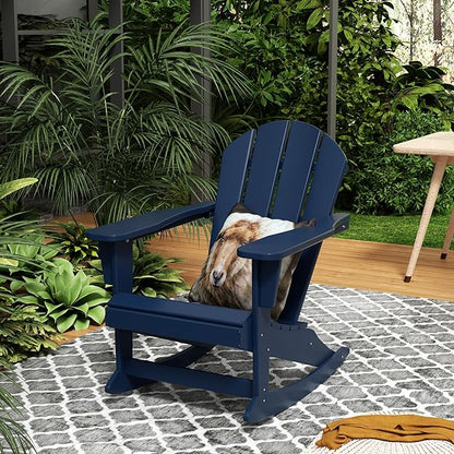 Costaelm Outdoor Adirondack Chair, All Weather Resistant Classic Balcony Chair and Fire Pit Chairs, Adirondack Plastic Outdoor Porch Furniture Rocking Chair High Back HDPE Poly Lumber, Navy Blue