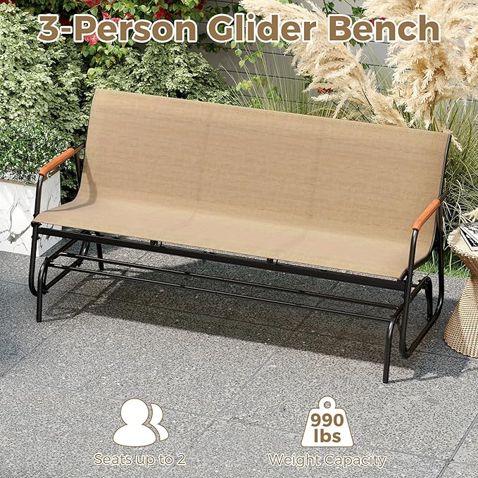 Tangkula 3-Person Outdoor Glider Bench, Patio Gliding Loveseat with Breathable Fabric Seat - Photo 8