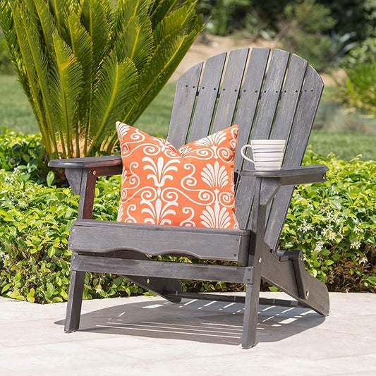 Christopher Knight Home Hanlee Acacia Wood Folding Adirondack Chair, Dark Grey