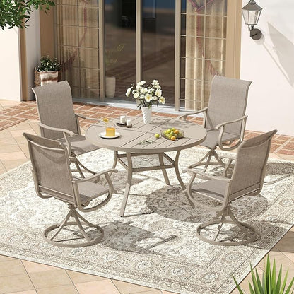 VICLLAX 40.6" Round Patio Dining Table for 4, All Weather Metal Outdoor Table with 1.57" Umbrella Hole and Storage Shelf for Garden Lawn Deck, Sandshell