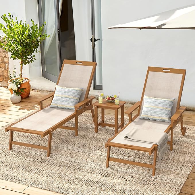 LUE BONA Chaise Lounge Chair Outdoor, HDPS and HDPE Wicker Chaise Lounger with 5 Positions, Pool Lounge Chairs with Wheels and Adjustable Backrest for Patio, Poolside, Deck, Backyard