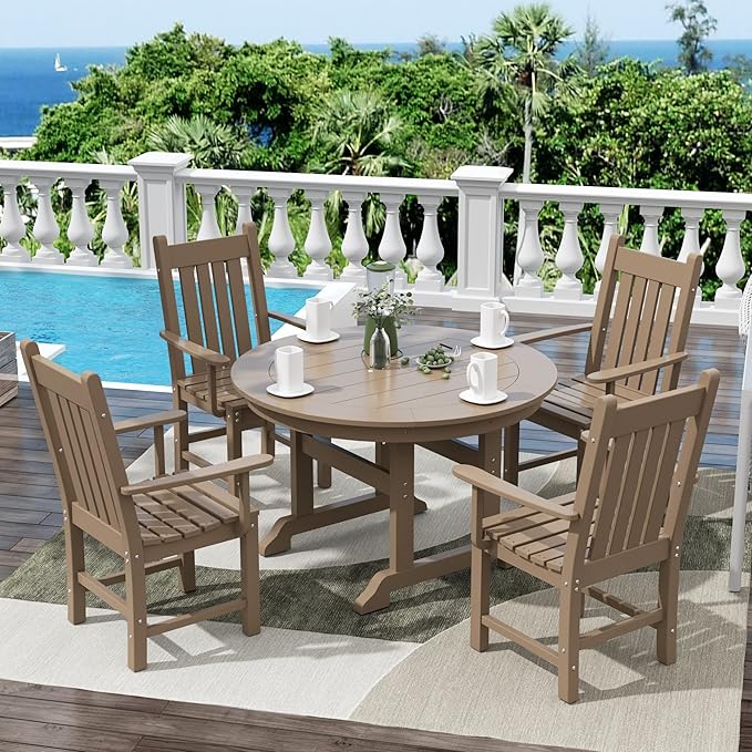 WestinTrends Malibu Classic Outdoor Dining Chairs with Arms, All Weather Poly Lumber Adirondack Patio Chairs Restaurant Bistro Chairs Support 350 LBS, Arched Backrest and Curved Seat, Weathered Wood