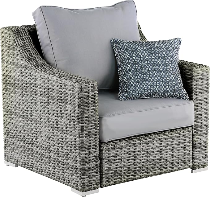 Elle Decor Vallauris Patio Outdoor Furniture Collection, Premium All Weather Wicker, Arm Chair, Gray - Photo 5