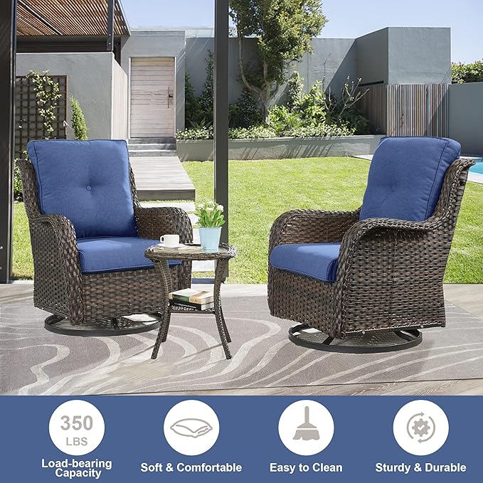 Belord 5 Piece Wicker Patio Furniture Set, Outdoor Swivel Rocker Chairs Set of 2 with Ottomans and Side Table - Photo 2