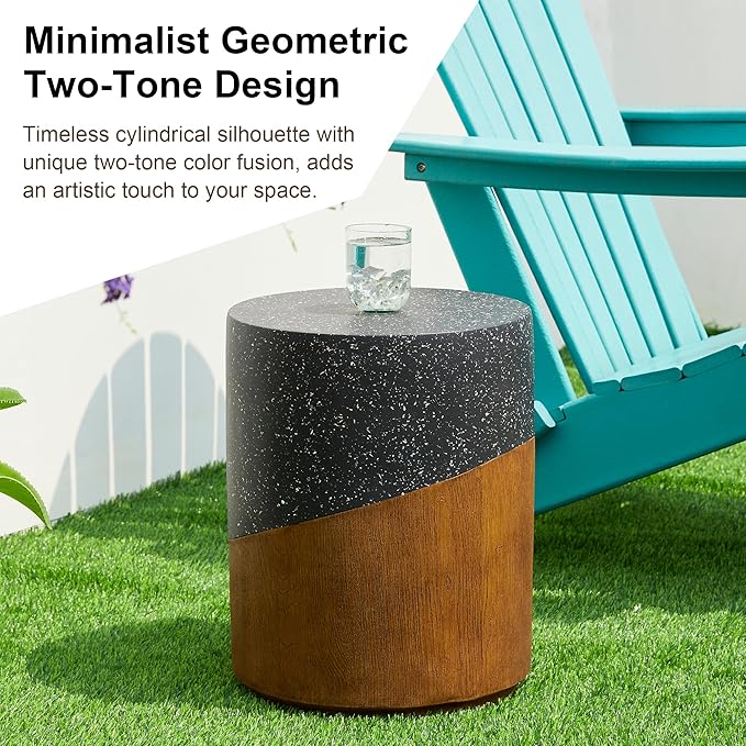 Giltzhome 17.25" H Decorative Garden Stool Set of 2, Faux Terrazzo End Table Planter Stand Accent Table for Garden Patio Lawn Home Indoor Outdoor, Black