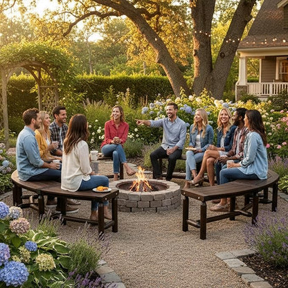 Tangkula Patio Curved Bench Set of 4, Carbonized Wood Dining Bench, Spacious & Slatted Seat, 710 LBS Max Load, 2-Person Wood Fire Pit Bench for Backyard, Garden, Porch