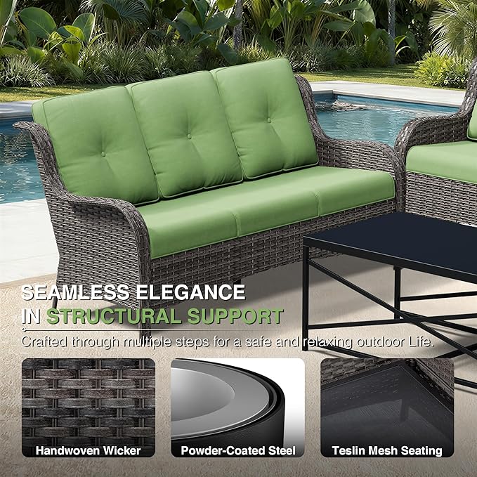 Joyside Outdoor Patio Couch Set, Outdoor Wicker Sofa with High Back, Deep Seating, Wide Armrest, Thickened Cushions - Photo 4