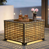 ovios Outdoor Side Table with Tempered Glass Top, Patio Wicker Solar Table - Photo 1