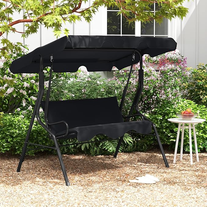 Tangkula 3 Person Porch Swing, Patio Swing with Removable Cushion & Powder-Coated Steel Frame - Photo 2