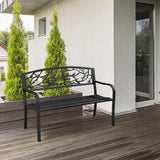 Yaheetech Outdoor Garden Bench Patio Furniture Chair Outdoor with Vintage Bird Pattern Backrest, Slatted Seat - Photo 2