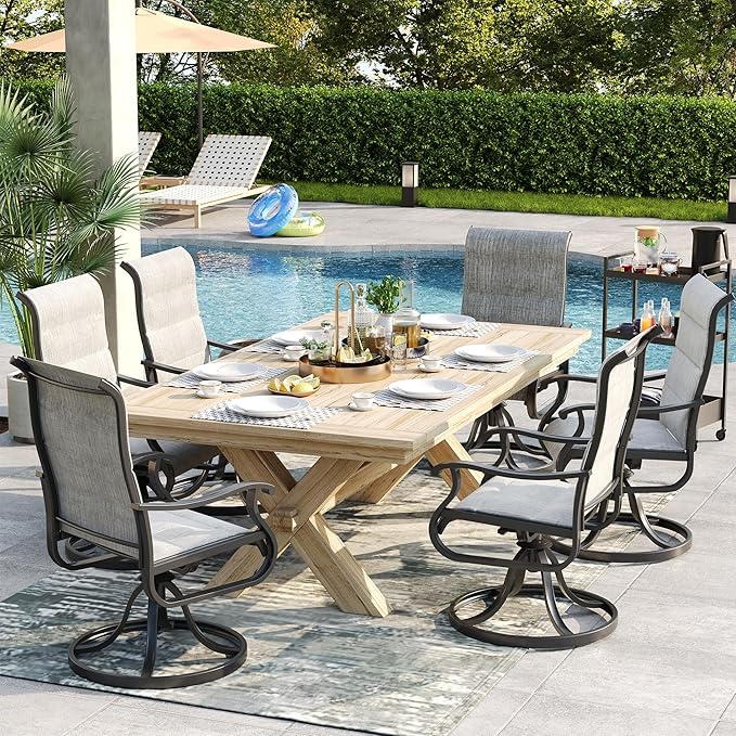 Patio Swivel Chairs Set of 4, Outdoor Dining Chairs with High Back, All-Weather Swivel Rocker Chair for Lawn, Porch or Garden (Padded Grey)