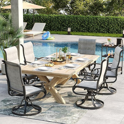 Patio Swivel Chairs Set of 4, Outdoor Dining Chairs with High Back, All-Weather Swivel Rocker Chair for Lawn, Porch or Garden (Padded Grey)