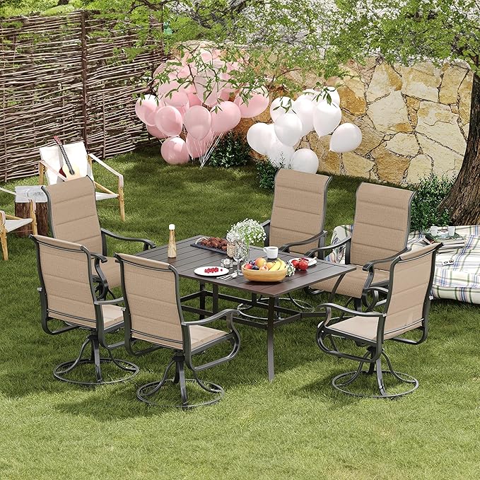 Amopatio Padded Patio Swivel Chairs Set of 4, Outdoor Dining Chairs with Ultra Soft Textilene High Back Seat & Metal Rocker Frame, for Backyard Deck Lawn Garden, Brown