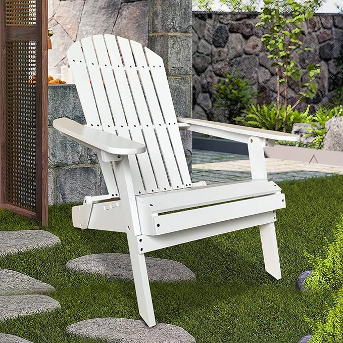 PayLessHere Adirondack Chairs, Weather Resistant Patio Chairs with Pinewood Wooden Textured for Patio Lawn Garden - Photo 2