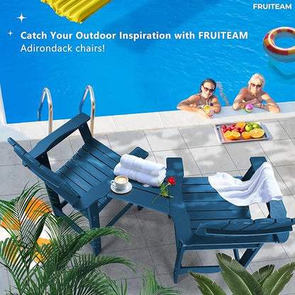 FRUITEAM Tall-Adirondack-Chairs Set of 2, High Adirondack Chair Low-Maintenance Poly Balcony Chairs Set with Connecting Tray, Outdoor Weather-Resistant Deck Chairs, for Patio Pool Yard