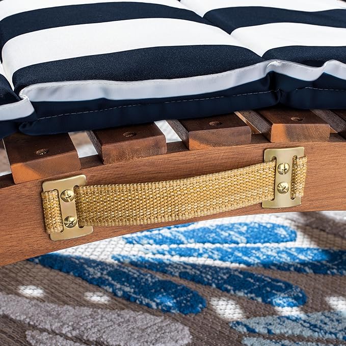 SAFAVIEH Outdoor Collection Pacifica Natural Brown Solid Wood/Navy & White Stripe Cushion 3-Piece Chaise Lounge Set with Table (PAT7020F)