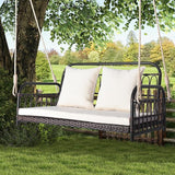 HAPPYGRILL Wicker Porch Swing, 2-Person Outdoor Patio Hanging Chair with Cushions, Metal Frame - Photo 3
