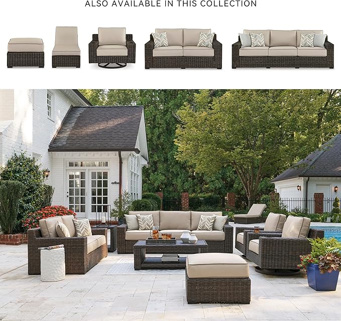 Signature Design by Ashley Coastline Bay Casual Weather Resistant Outdoor Loveseat with Cushion and 2 Throw Pillows - Photo 6