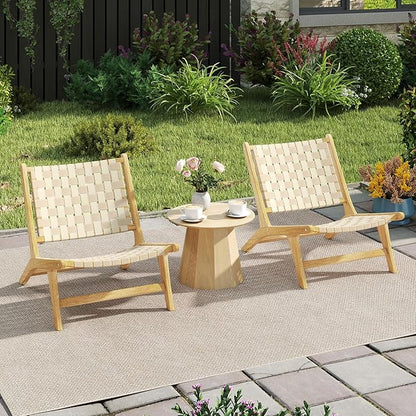 Tangkula Teak Wood Patio Dining Chair Set of 4, Outdoor Wooden Mid-Century Accent Armless Chair w/Webbing Seat & Backrest, for Living Room, Balcony, Porch, Backyard, Lawn, Poolside, Garden, Deck