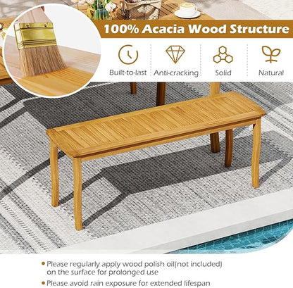 RELAX4LIFE 2-Person Patio Outdoor Bench - Acacia Wood 47’’ Long Backless Garden Bench w/Slatted Seat, Wooden Farmhouse Indoor Outside Dining Loveseat for Entryway Yard Porch Park, 800 LBS Max Load (2)