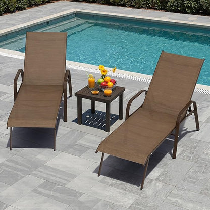 Crestlive Outdoor Chaise Lounge Chair,5-Position Pool Lounge Chairs with Armrests Sunbathing Recliner for Patio,Beach,Deck,Yard (2PC Brown)