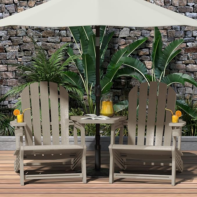 WestinTrends Azura Outdoor HDPE Adirondack Chairs with Connecting Table Tray (Set of 2), Weathered Wood