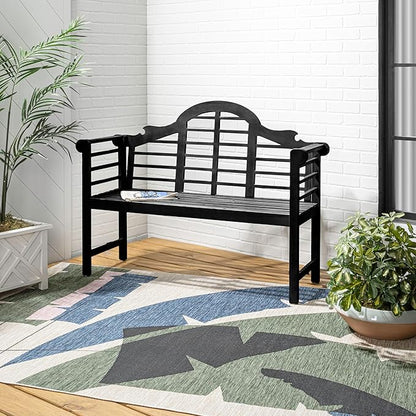 JONATHAN Y BNH103C Lutyens 51.2" 3-Seat Arched 600-Lbs Support Acacia Wood Outdoor Garden Patio Bench for Garden, Lawn, Backyard, Pool, Deck, Beach, Firepit, Black
