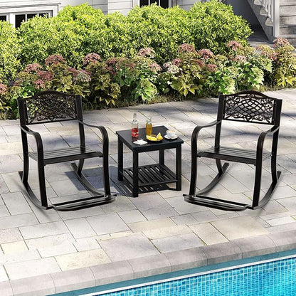 Giantex Patio Rocking Chair, Outdoor Cast Aluminum Rocker w/Footrest, Backrest & Curved Armrests, Heavy-Duty Metal Classic Rocking Leisure Seat for Backyard, Poolside, Balcony (Antique Brown,1)