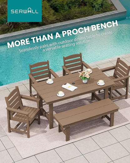 SERWALL 2-Person Outdoor Bench Backless, HDPE Outdoor Benches Weatherproof, 700 Lbs Weight Capacity, Poly Lumber Patio Furniture for Garden, Porch and Park, Brown