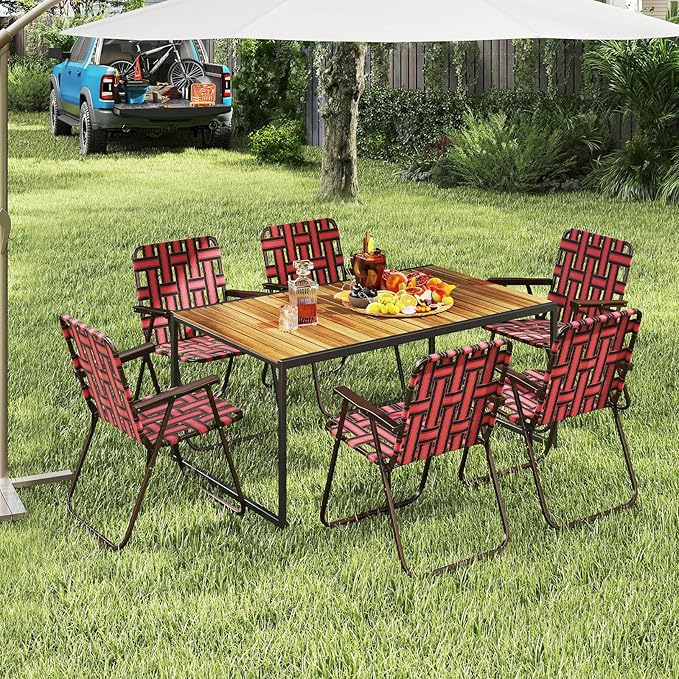 GYMAX Lawn Chair Folding, Webbed Beach Lounge Chairs Set with Highback - Photo 9