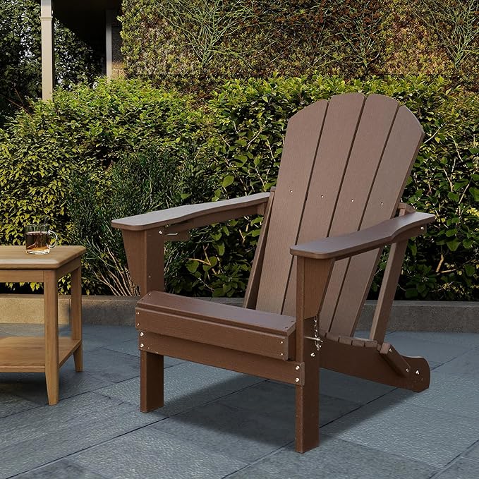 Domi Folding Adirondack Chair, HDPE Adirondack Chair with Cup Holder - Photo 2