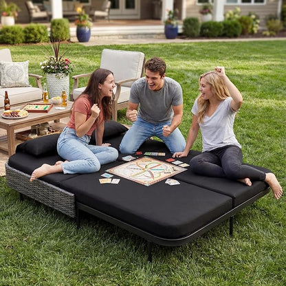 NICESOUL Double Chaise Lounge Outdoor, 51.2" Wide 2-Person Daybed with Independent Recline, Loveseat with 4" Thick Cushions, Heavy Duty All-Weather Wicker Sunbed for Patio Poolside Garden