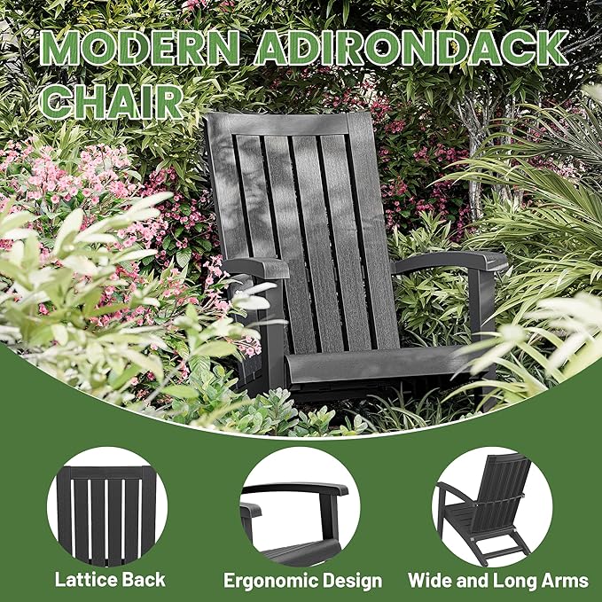 NUNU LAB Outdoor Adirondack Chairs, Plastic Adirondack Chair with Cup Holder, Weather Resistant Patio Chairs - Photo 7