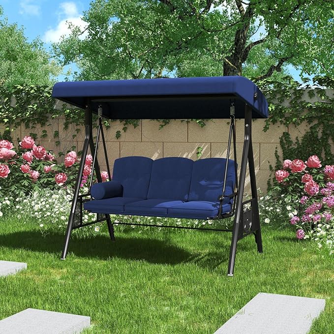 AECOJOY Outdoor Porch Swing, 3-Seat Porch Swing with Adjustable Canopy - Photo 7