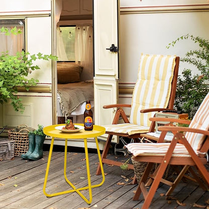 CODIN Set of 2 Outdoor Side Table Outdoor, Metal Side Table Small Round Side Table Weather Resistant End Table Patio Table for Garden Porch Balcony Yard Lawn (2, Yellow)