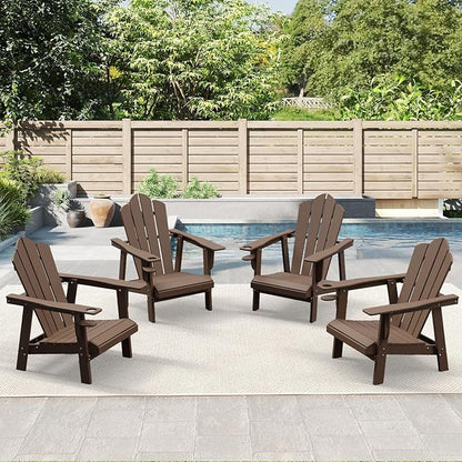 PROHIKER Adirondack Chair Set of 2, HDPE Outdoor Patio Chair with Cup Holder All Weather Outdoor Chairs for Lawn Garden Porch Backyard, Plastic, Brown