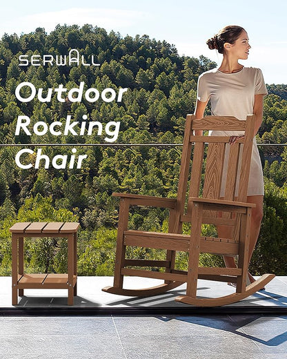 SERWALL HDPE Outdoor Rocking Chair for Adults, Outdoor Rocking Chairs Set of 6, Patio Rocking Chair Sets, Brown