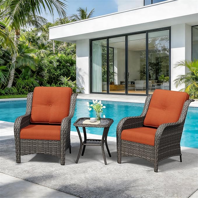3 Pieces Outdoor Wicker Patio Furniture Set - Patio Chairs Set with Thickened Olefin Cushions - Photo 8