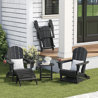 Adirondack Ottoman, HDPE Plastic Outdoor Foot Rest Stool for Patio Chair Backyard Porch Pool Deck Garden, All Weather Resistant Lightweight Portable Comfort(Black)