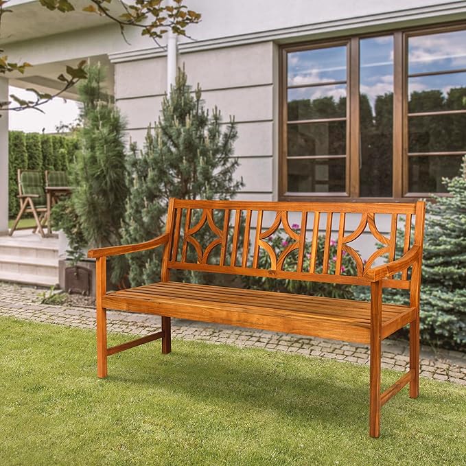 JONATHAN Y BNH100A Sloane 59.1" 3-Seat Ogee Diamond-Back 600-Lbs Support Acacia Wood Outdoor Garden Patio Bench for Garden, Lawn, Backyard, Pool, Deck, Beach, Firepit, Teak