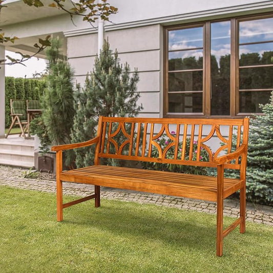 JONATHAN Y BNH100A Sloane 59.1" 3-Seat Ogee Diamond-Back 600-Lbs Support Acacia Wood Outdoor Garden Patio Bench for Garden, Lawn, Backyard, Pool, Deck, Beach, Firepit, Teak