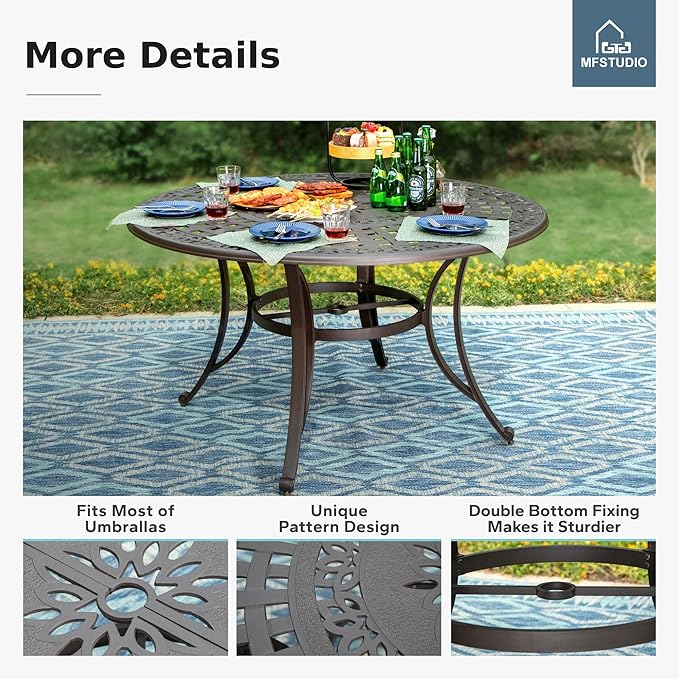MFSTUDIO Cast Aluminum Patio Dining Table, 54" Round Outdoor Table with 2.2’’ Umbrella Hole - Photo 3